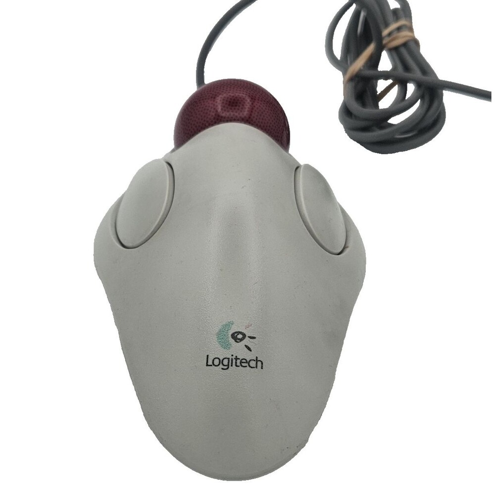 Logitech Marble Mouse Trackball T-BC21 Wired PS/2 Ergonomic 2 Button Gray Red